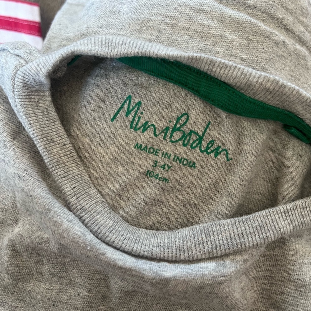 Mini Boden Gray Long Sleeve Tee with Red Stripes and Festive Characters - Picture 2 of 3